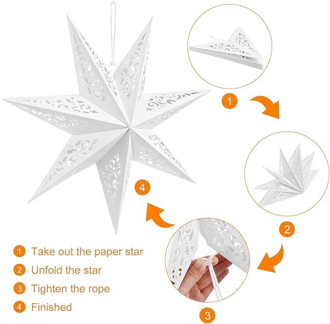 IMIKEYA Christmas Star Paper Lantern: 45cm Star Lamp Shade Paper Lantern Lamp Decorations Hollow out Hanging Lamp Shade for Christmas Wedding New Year Party Decorations (White)