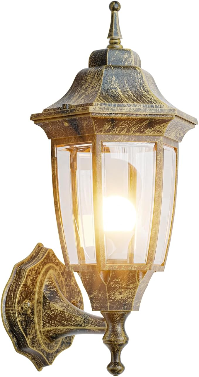 EMART Outdoor Front Porch Light, Exterior Anti-Corrosion, Waterproof Aluminum & Glass Shades Wall Lamp Fixture, Modern Sconce Lantern for Outside, House, Garage - 1 Pack, Gold （Bulb Included）