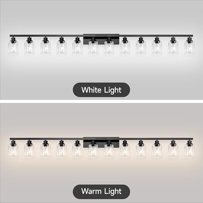 12 Light Bathroom Light Fixtures, Black Bathroom Lighting Fixtures Over Mirror Matte Black Modern Vanity Lights Wall Lighting for Mirror Bedroom, Living Room (78.7inch)