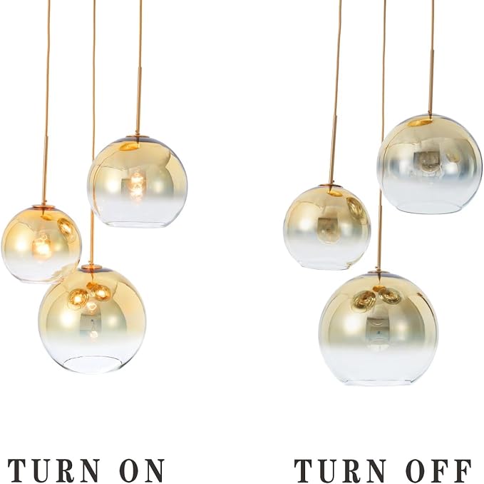 Modern Globe Pendant Lighting Gradient Gold Glass Pendant Light Fixtures Dining Room Adjustable Hanging Cluster Pendant Lamp Nordic 3-Light Heads Chandeliers Lighting for Kitchen Bedroom