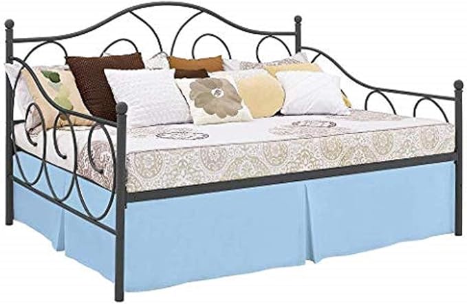 Pleated Bed Skirt with Split Corners for Daybeds - Three Side Coverage - Made with Brushed Microfiber, (Twin Size, Light Blue Solid)/14 Inch Drop