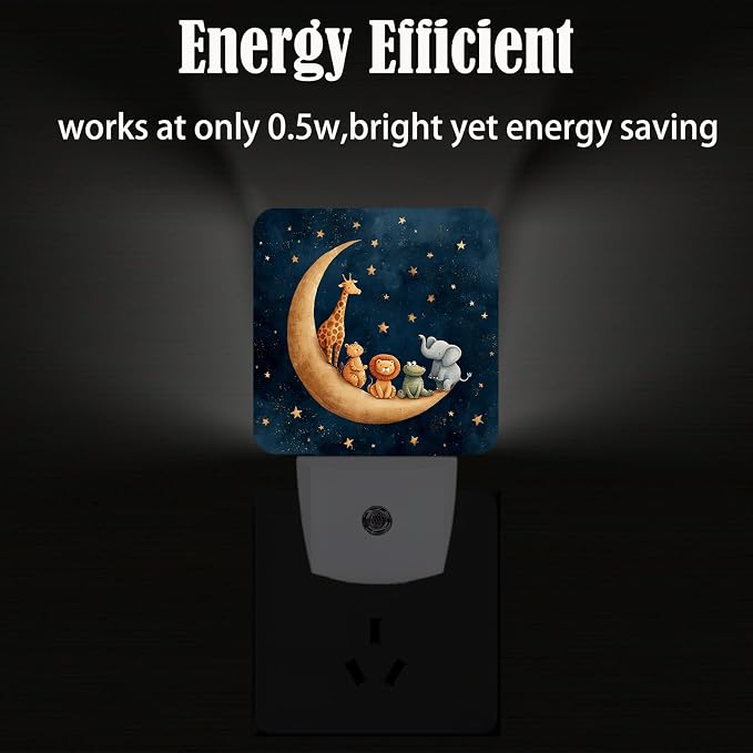 Moon and Starry Sky Night Light,Cartoon Animals Plug Into Wall with Dusk to Dawn Light Sensors, Warm Nightlights for Bedroom,Bathroom,Hallway,Kitchen,Gifts Ideal for Boys Girls Women Men