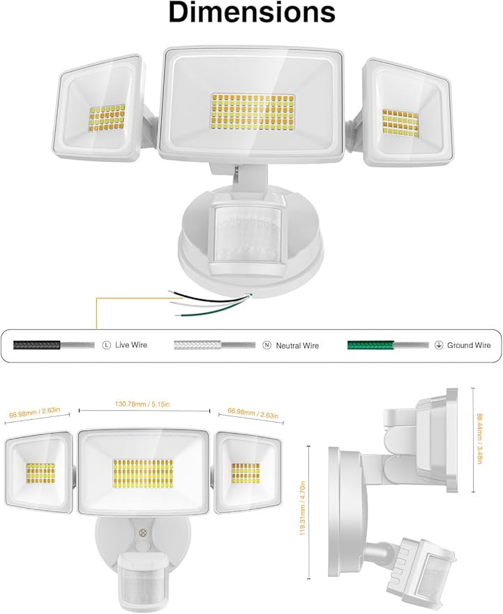Onforu 65W Smart LED Security Lights Motion Sensor Light Outdoor, APP Control, Outdoor Motion Detector WiFi Alexa Flood Light 5500LM, 2500K-6500K, with Adjustable 3 Head, White