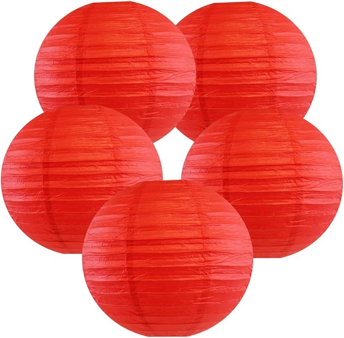 Red Paper Lanterns for Lunar New Year 2026, Chinese New Year Decorations, Wedding Birthday Home Decor, Hanging Chinese Japanese Paper Lantern Lamps(Set of 5, 10“, Red)