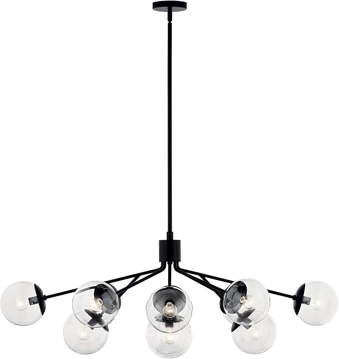 Kichler Silvarious 12-Light Linear Convertible Chandelier, Soft Modern Light with Clear Glass in Black, for Dining Room or Living Room (17.75" x 26.75" x 48"), 52703BKCLR