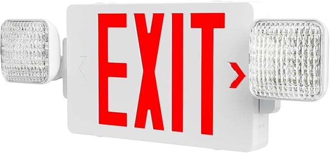 Amico Double-Sided Exit Sign with Emergency Lights, Two LED Adjustable Head with Battery Backup, ETL Certified, AC 120/277V，Commercial Emergency Lights Combo for Business