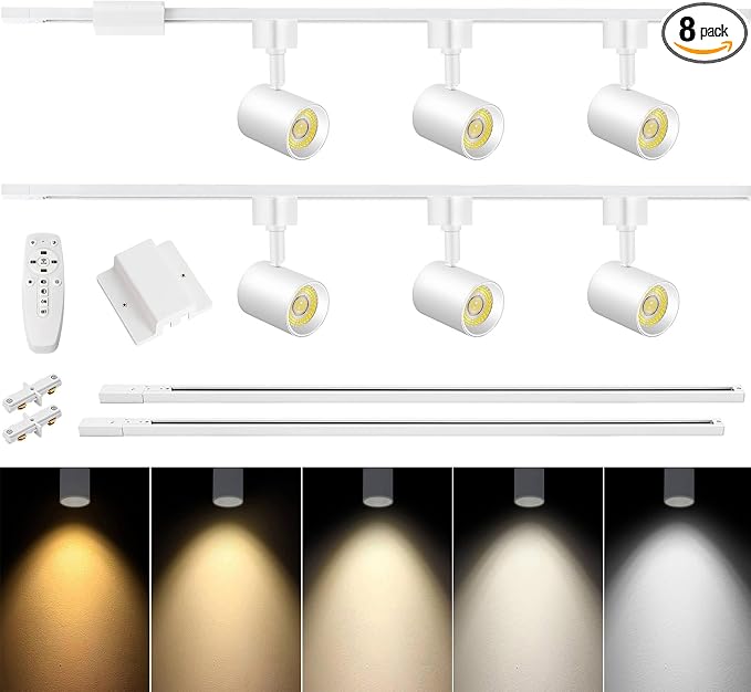 6 Lights Remote Control LED Track Lighting Kit Dimmable, 10W White | 6.6FT H Type Track Lighting Rails & Floating Canopy Connector, Modern Kitchen Ceiling Light Fixture , 2700K-6000K, 800lm