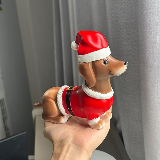 Christmas Dachshund Figurines Decor Xmas Resin Statue Ornament Cartoon Cute Puppy Tabletop Ornament Gifts Christmas Dachshund Dog Sculpture for Garden Home Party Decoration Supplies
