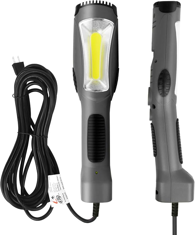 LED Work Light (25FT), 1600LM COB LED Trouble Light with Cord 16 Gauge SJTW, Swivel Hook, Strong Magnet, ETL Listed, Suitable for Mechanic Garage, Workshop, Car Repair (Gray)