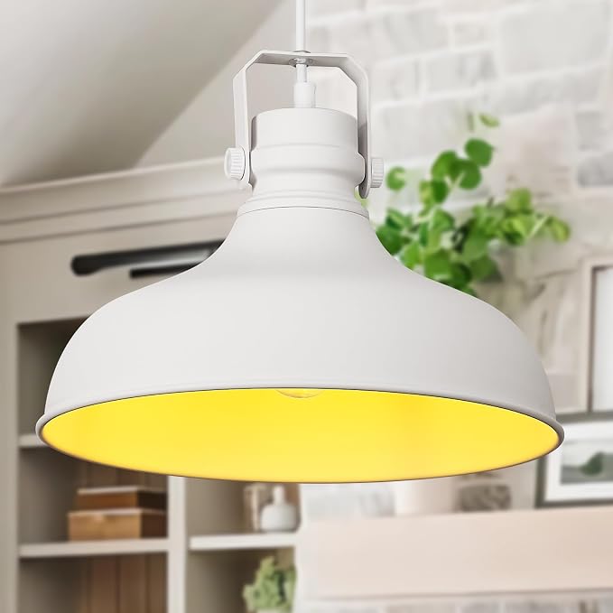 White Modern Pendant Lights Kitchen Island Fixtures | ETL Certificate,Industrial Adjustable Height Vintage Dome Hanging Light Fixtures for Barn,Dining Room 3 Pack