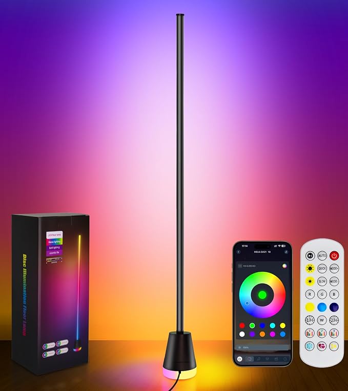 Ericlin 1PCS Smart RGB LED Corner Floor Lamp with App and Remote Control | 16 Million Colors & 68+ Scene, Music Sync, Timer Setting, Ideal Standing Lamp for Living Rooms, Bedrooms, Gaming Rooms