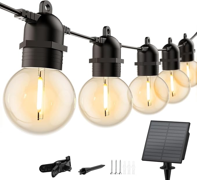 Brightown 34FT Outdoor Solar String Lights - LED G40 Pro Patio Energy Saving with 11 Shatterproof Bulbs, 3 Light Modes Waterproof Hanging Lights for Outside Garden Backyard Decor, No Remote Control