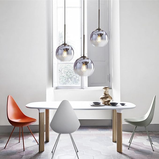 KCO Lighting Modern Black Globe Pendant Light Mercury Glass Ceiling Pendant Light Mid Century Silver Kitchen Pendant Lighting Over Island Dining Room Light Fixtures Over Table