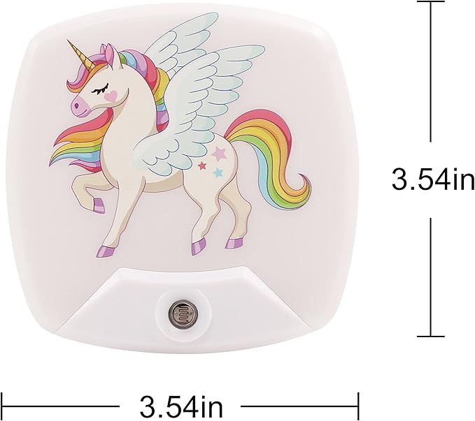 2 Pack - Cartoon Unicorn LED Plug-in Night Light for Kids - Wall Lamp Take Good Care Children Sleep Light Sensor Auto Controlled Nightlights for Baby Nursing D