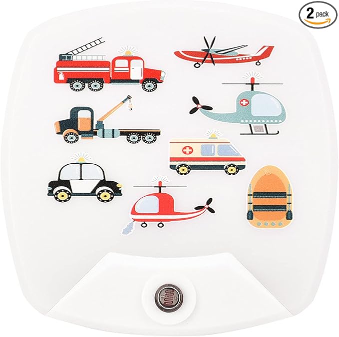 2 Pack - Cartoon Car and Aircraft LED Plug-in Night Light for Kids - Wall Lamp Take Good Care Children Sleep Light Sensor Auto Controlled Nightlights for Baby Nursing
