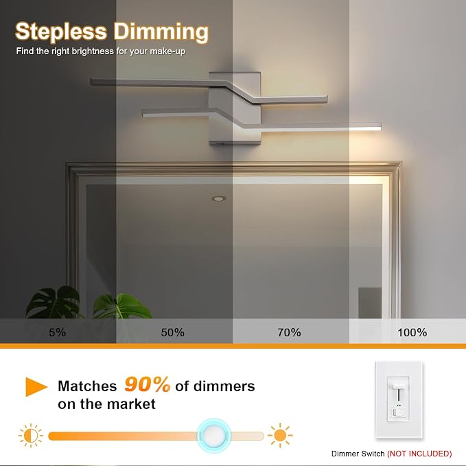 24 Inch Vnaity Lighting Led Bathroom Lights Over Mirror Brushed Nickel Dimmable 5CCT 24W Modern Bath Vanity Lights Bar Wall Sconces