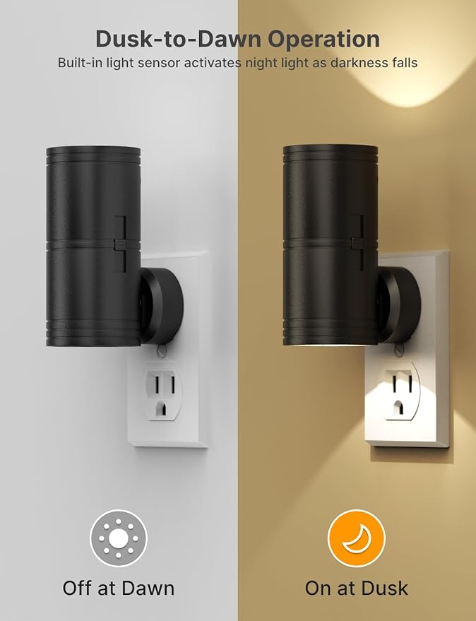 Night Light Plug into Wall, 4 Pack Dimmable LED Nightlight with Dusk to Dawn Sensor, Soft White Glow, for Hallway, Bathroom, Bedroom, Black