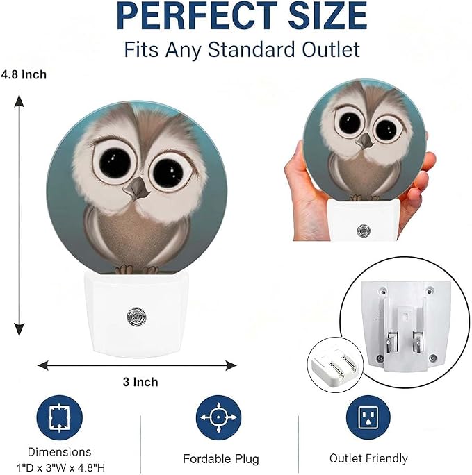 Night Lights Plug into Wall Cute Owl Night Light Energy Saving LED | Big Eyes Cartoon Animal Plug in Night Lights for Wall Socket with Dusk-to-Dawn Sensor for Bedroom, Bathroom and Living Room