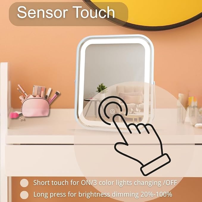 LED Makeup Mirror 8x10 Rechargeable with 3 Color Settings, Touch Control, Portable & Cord-Free Vanity Mirror, Premium Metal Frame, Gift-Ready for Travel Mirror White