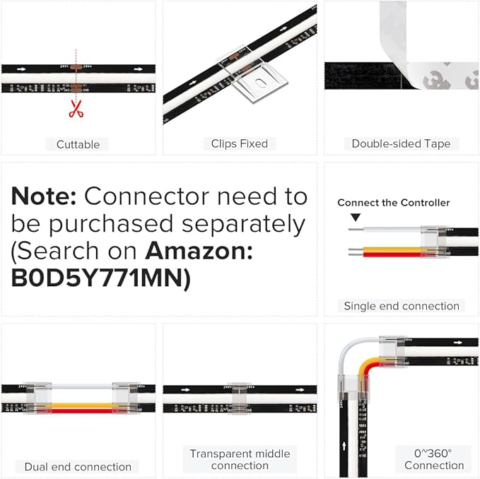 BTF-LIGHTING WS2811 Smart IC RGB FCOB COB LED Strip, UL Listed 720LEDs/m High Density Color Chasing Uniform Light, DC24V 9.8FT 12mm Width Black PCB for Home Party DIY Decor(No Adapter or Controller)