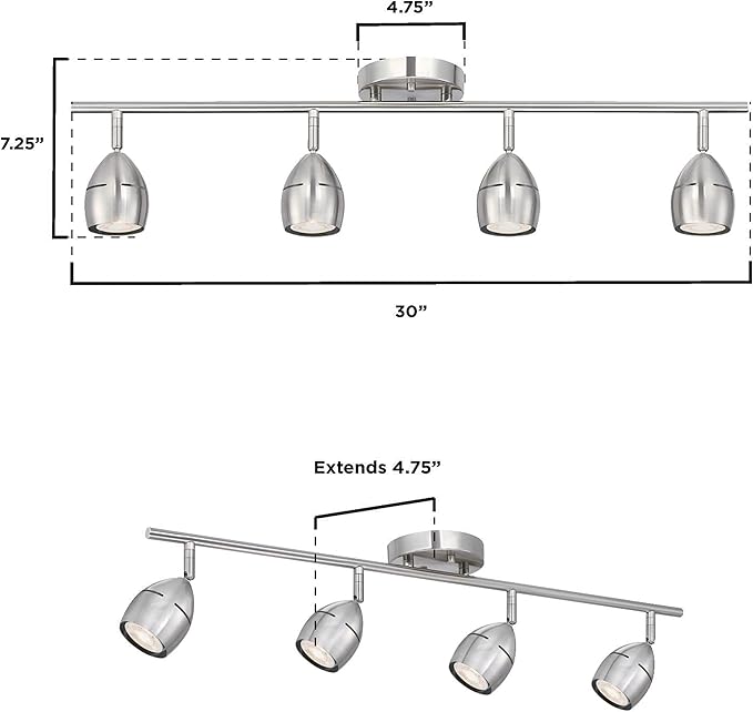 Westinghouse 6129500 Borgata Contemporary Four Light LED Track Light Kit, Brushed Nickel Finish