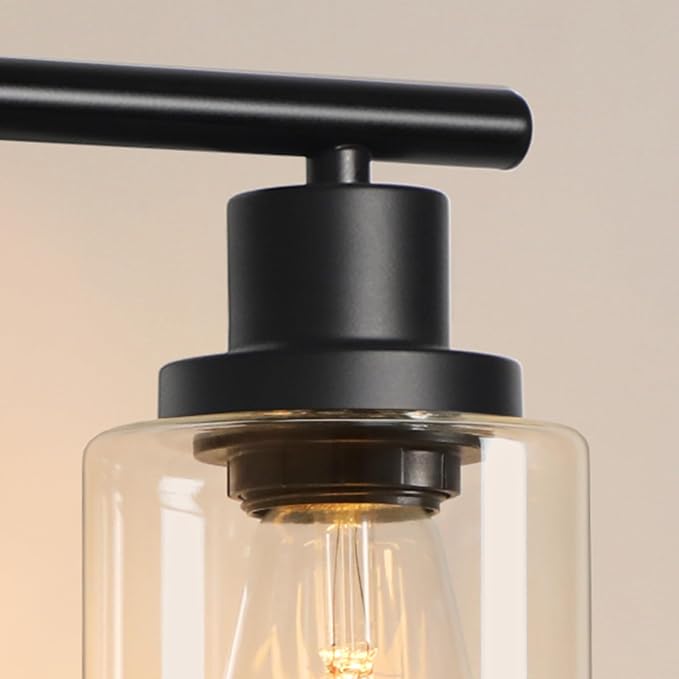 2 Pack Modern Bathroom Light Fixtures, 3 Light Vanity Lights, Black Wall Lamp with Clear Glass for Bathroom, Mirror, Living Room, Bedroom, Hallway, E26 Base