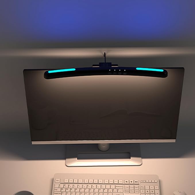 Cyrank Curved Monitor Light Bar, 3 Color Temperature LED Computer Desk Lamp Touch Control Monitor Lamp Type C Computer Light Clip on Keyboard Light
