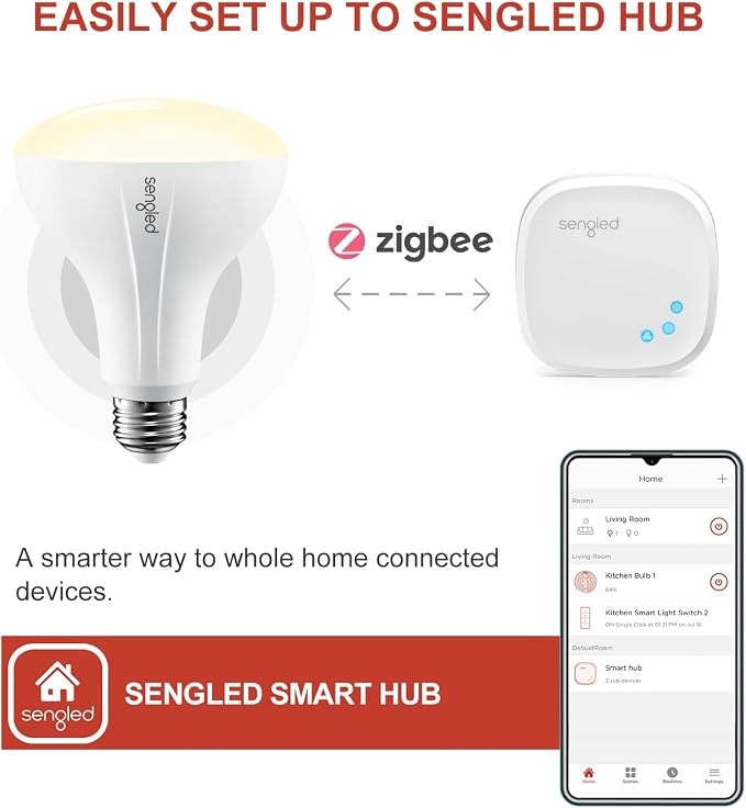 Sengled Zigbee Smart Bulb, Works with SmartThings and Echo with Built-in Hub, Voice Control with Alexa and Google Home, Hub Required, BR30 Dimmable Flood Light Bulb, Soft White 2700K, 6 Pack