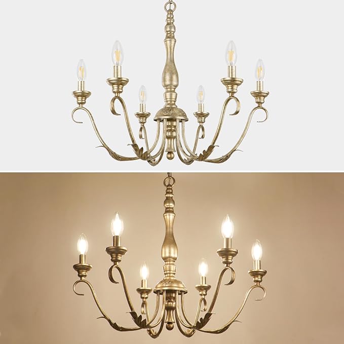 6-Light Farmhouse Chandelier, 23.62'' Antique Rustic Chandeliers for Dining Room, Adjustable Vintage Metal Hanging Pendant Light Fixture for Kitchen Island Entryway Foyer Hallway Bedroom
