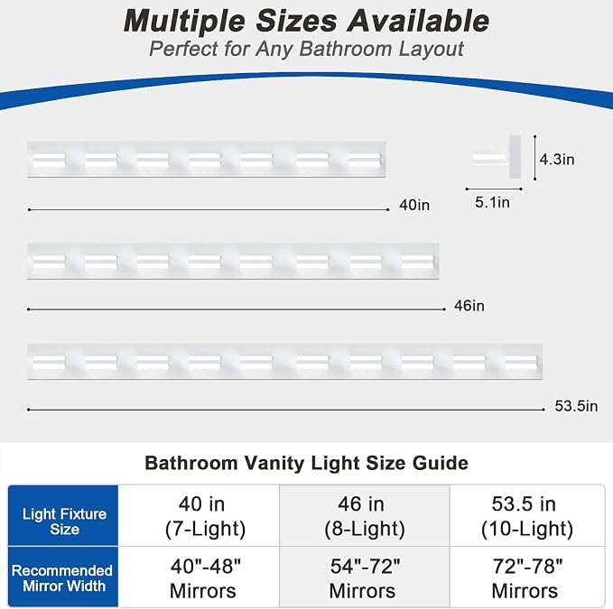 IZORRO LED Modern Bathroom Lights Fixtures(10-Light,Dimmable),Matte White Acrylic Wall Lighting,Vanity Lights for Bathroom Over Mirror - 6000k 53.5In （No Assembly Required）