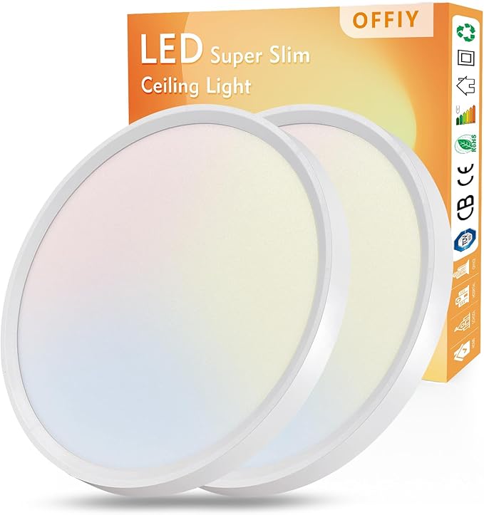 2PK 15.8 Inch Led Ceiling Light Flush Mount, 32W, 3480LM, 3000K/4000K/6000K CCT Selectable Super Slim LED Ceiling Light, Close to Ceiling Round Flat Panel Light for Hallway, Bedroom,Kitchen ect