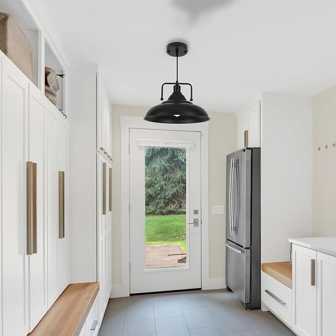 Black Pendant Light, Large Pendant Light 15.7" 1 Pack, Modern Farmhouse Pendant Lighting, Kitchen Pendant Lights, Pendant Lights Kitchen Island for Kitchen, Living Room
