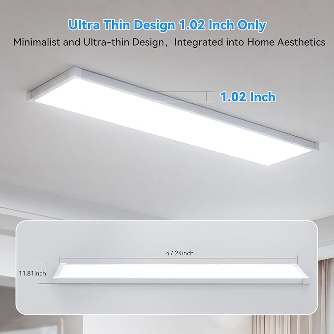 AIKVSXER12PCS 1x4 LED Flat Panel Light Surface Mount with Wireless Switch | App Control, Night Mode, 50W 5500LM, 3000K/4000K/6500K, Ultra-Thin LED Light for Office Home,120-277V - White