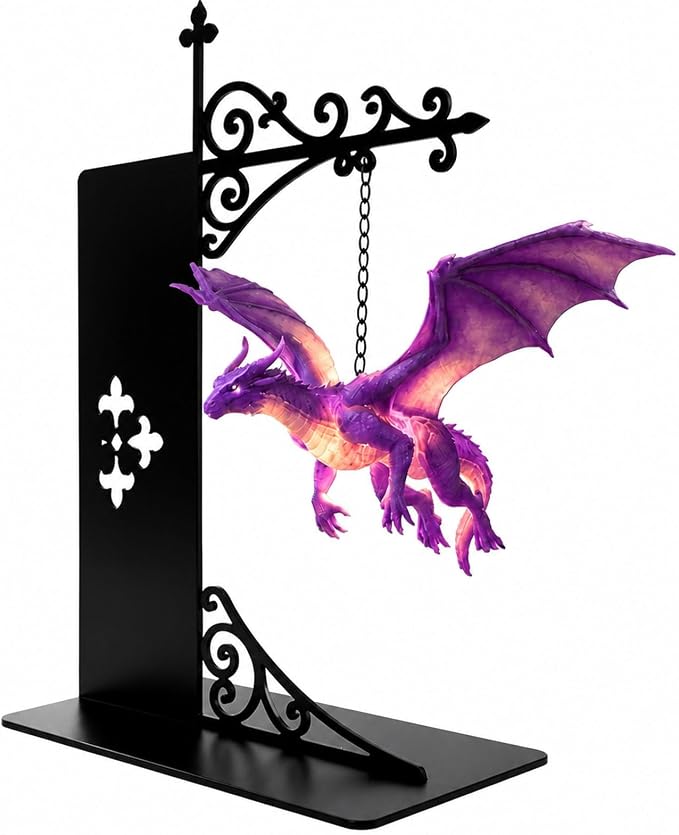 Magical Floating Dragon Bookshelf Lamp, Warm LED Dragon Night Light, Fantasy Reading Nook Decor, Unique Gift for Fantasy Lovers and Book Readers (Purple)