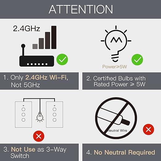 MOES Touch Wall Single Live Wire Smart Switch，No Neutral Wire Needed, 2.4GHz WiFi RF433 Light Switch Works with Smart Life/Tuya App, Alexa and Google Home, Single Pole 110V, White 3 Gang