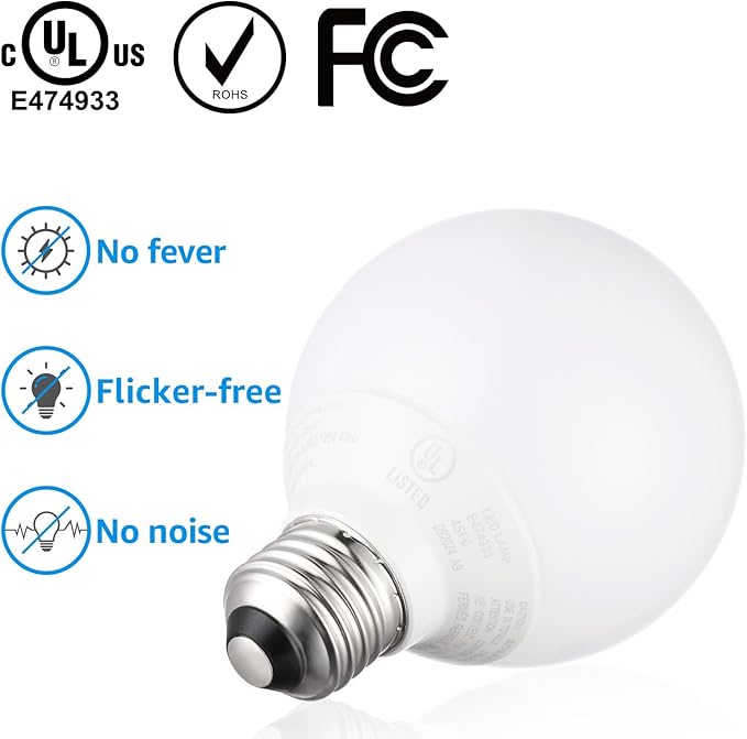 TORCHSTAR 12-Pack G25 LED Light Bulbs, 5W 40W Equivalent, Dimmable 450LM Globe Light Bulbs, 5000K Daylight, E26 Base Decorative Bulb, for Bathroom Vanity or Mirror, UL Listed