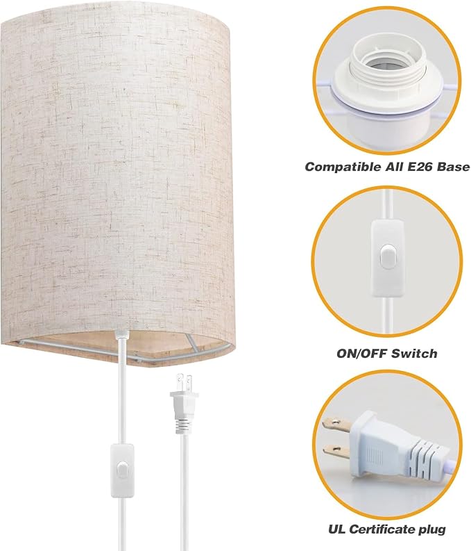 Plug in Wall Sconce, 3 Color Wall Sconces Set of Two, Industrial Lamp | with Plug in Cord, Rustic Wall Sconce Fixture, On/Off Switch Vintage Wall Light Fixture for Headboard Bedroom Porch (Beige)