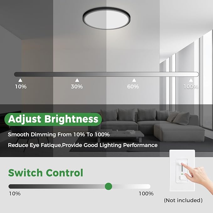 zemty 6Pack 13 inch Black LED Flush Mount Ceiling Lights, Dimmable 5 Color Temp (3000K-6500K), 24W 2400LM Bright Round Light Fixture for Kitchen Bathroom Bedroom Office