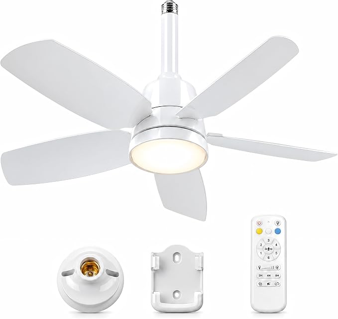 Ceiling Fan with Light, 28'' Flush Mount Low Profile Fan for Bedroom &Patio | Quiet Reversible DC Motor, 6-Speed, 3-Color Temp Dimmable LED Light with Remote & Timer, Indoor Small Ceiling Fan White