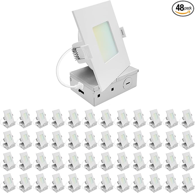 LUXRITE 4 Inch LED Recessed Light, ECO Backlit Mini Panel Spotlight, 5CCT 2700K-5000K, 1000 Lumens, High Output, 11 Watts, Dimmable, IC Rated, Wet Rated, ETL Listed, Energy Star, Square (48 Pack)