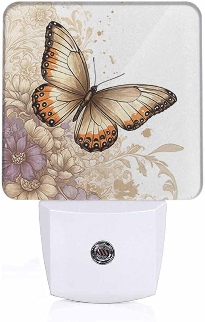 Butterflies Night Light Water Butterflies Fluttering Among The Flowers Plug into Wall with Dusk to Dawn Light Sensors 0.5W Warm Nightlights for Bedroom Bathroom Hallway