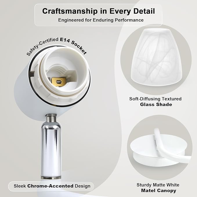 HiBay 3-Light Track Lighting, Modern Glass Ceiling Light Fixture White | Directional Flush Mount Spotlight Round for Kitchen, Bedroom, Living Room, E12 Base, Bulbs Not Included