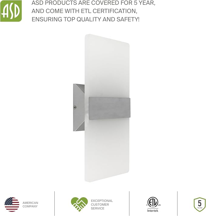 ASD 14 Inch Indoor LED Wall Sconce - 24W 2700K-5000K Dimmable Brushed Nickel Wall Sconce Lights for Living Room, Bedroom, Bathroom, Hallway - Modern Wall Sconces Hardwired, ETL Interior Light Set of 2