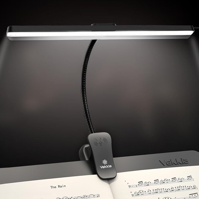 Vekkia Professional 116 LED Rechargeable Music Stand Light | Foldable Clip-on Lamp/Eye-Protective/5 Brightness & 3 Color Temp Adjustments, for Piano, Reading