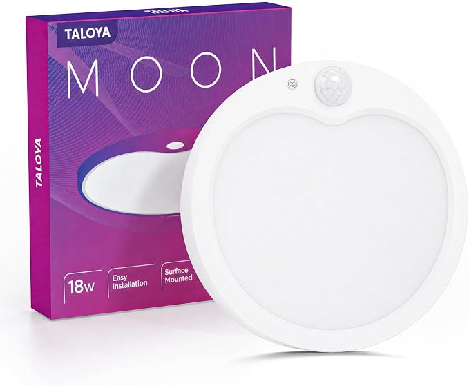 TALOYA 18W Motion Sensor Ceiling Light,6.7" 5000K LED Flush Mount,Hardwired | PIR Motion Sensor with Day/Night Modes,Hardwired Ceiling Light for Closets,Hallways,Stairways, Garages,Basements,Porches