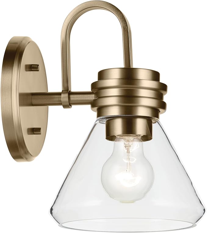 Kichler Farum 1-Light Bathroom Wall Light, Champagne Bronze | Modern wall light with clear glass for bathroom mirrors and powder rooms (7.25" x 9.5"), 55153CPZCLR