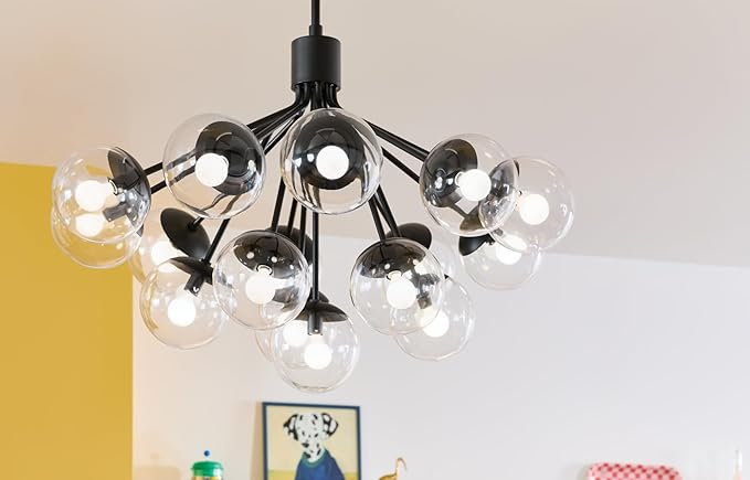 Kichler Silvarious 16-Light Convertible Chandelier, Soft Modern Light with Clear Glass in Black, for Dining Room, Living Room or Foyer (26" x 38"), 52702BKCLR
