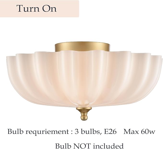 Modern Gold Ceiling Light Fixture with Milky Glass Shade | Brass Bedroom Flush Mount Ceiling Light for Entryway Bathroom Living Room Flower Scalloped Shade