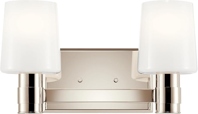 Kichler Adani 2-Light Bathroom Vanity Light, Polished Nickel | Modern vanity light with opal glass for bathrooms and powder rooms (14.5" x 8.25"), 55175PN