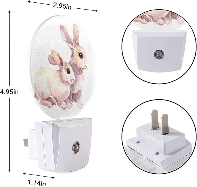EKOBLA White Rabbit Night Lights Plug into Wall Easter Bunny Ears Night Light Auto Sensor LED Round Lamp for Boys Girls Women Happy Easter Gifts